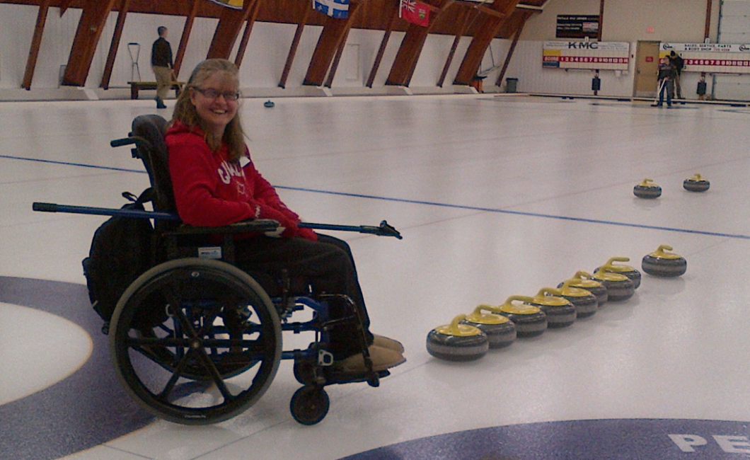 Andrea Dodsworth getting ready for some wheelchair curling!